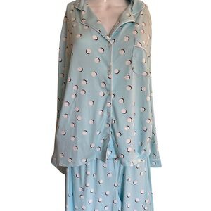 Kate Spade printed pajama set light blue with a white black dot women’s XL
